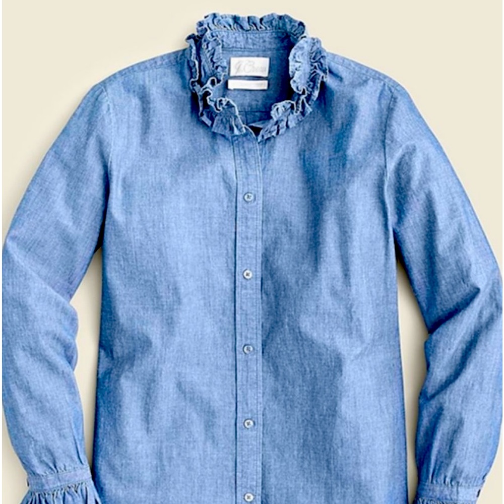 J Crew Ruffled Mock Collar & Sleeve detail
